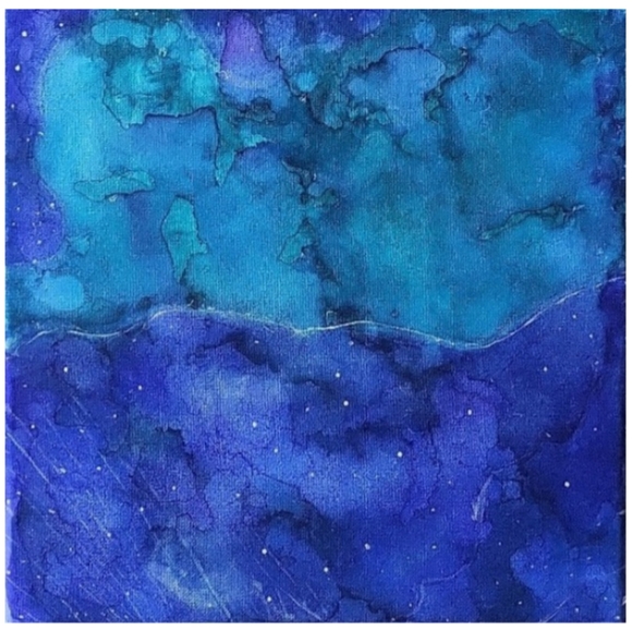 Hand Crafted Turquoise and Purple Abstract Design 12 x 12 Inches Canvas Painting - Picture 1 of 4